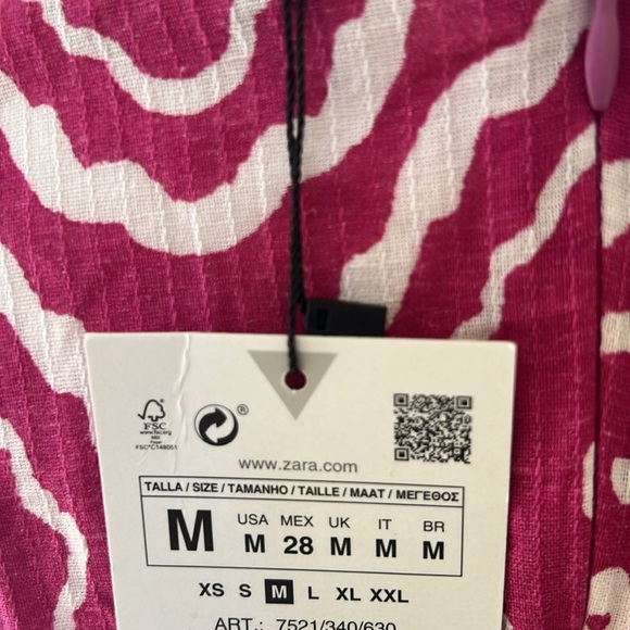 New! Zara pink geometric beaded deep neck cotton/linen mini dress. - Picture 12 of 16